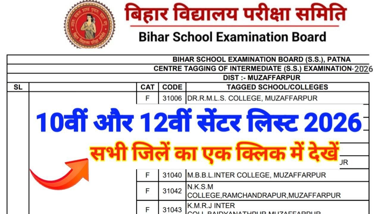 Bihar Board 10th 12th Center List 2026 Jari